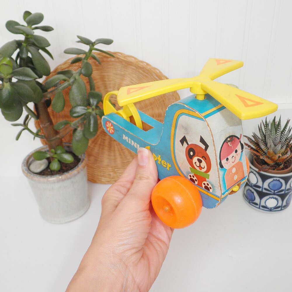 Vintage 1970s Fisher Price Mini Copter Toddler Helicopter Pull Toy FP 448 70's